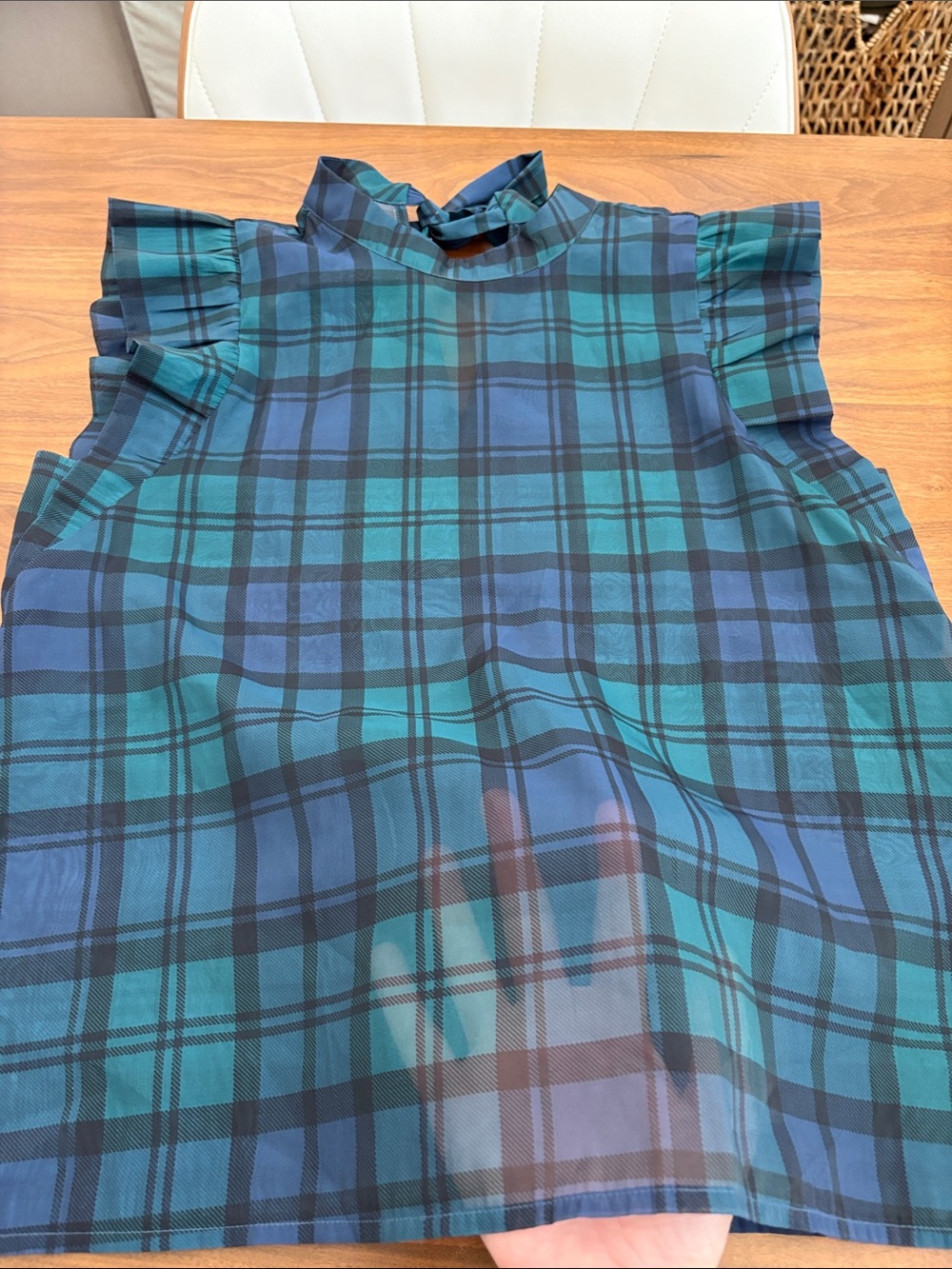 LOFT Black Watch Plaid Sheer Ruffle Bow Blouse – Small - Picture 6 of 8